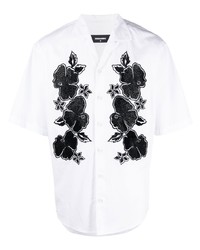 Мужская белая рубашка с коротким рукавом с цветочным принтом от DSQUARED2