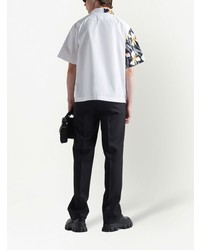 Мужская белая рубашка с коротким рукавом с цветочным принтом от Prada