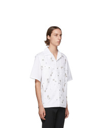 Мужская белая рубашка с коротким рукавом с цветочным принтом от Prada