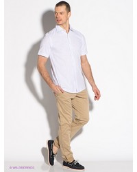 Мужская белая рубашка с коротким рукавом от F5