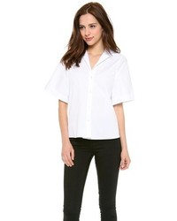 Женская белая рубашка с коротким рукавом от Halston