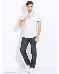Мужская белая рубашка с коротким рукавом от Oodji