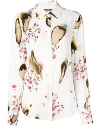 Женская белая рубашка с цветочным принтом от Moschino