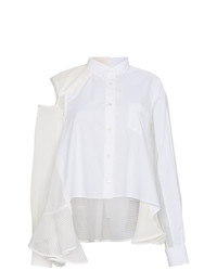 Белая сатиновая блуза на пуговицах от Sacai