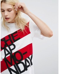 Женская белая футболка в горизонтальную полоску от Cheap Monday