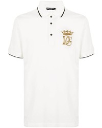 Мужская белая футболка-поло с вышивкой от Dolce & Gabbana