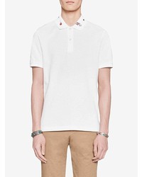 Мужская белая футболка-поло с вышивкой от Gucci
