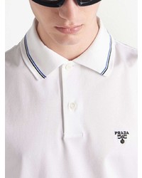 Мужская белая футболка-поло с вышивкой от Prada