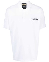 Мужская белая футболка-поло с вышивкой от Moschino