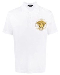 Мужская белая футболка-поло с вышивкой от Versace