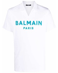 Мужская белая футболка-поло с принтом от Balmain