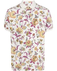 Мужская белая футболка-поло с цветочным принтом от Etro