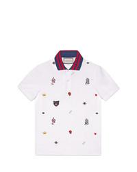 Мужская белая футболка-поло с цветочным принтом от Gucci
