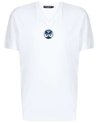 Мужская белая футболка с v-образным вырезом с вышивкой от Dolce & Gabbana