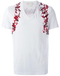 Мужская белая футболка с v-образным вырезом с принтом от Alexander McQueen