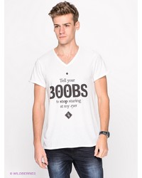 Мужская белая футболка с v-образным вырезом с принтом от Boom Bap Wear