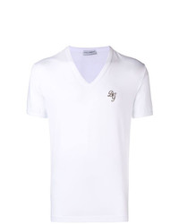 Мужская белая футболка с v-образным вырезом с принтом от Dolce & Gabbana Underwear