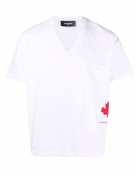 Мужская белая футболка с v-образным вырезом с принтом от DSQUARED2