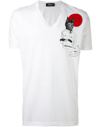 Мужская белая футболка с v-образным вырезом с принтом от DSQUARED2