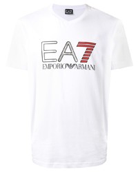 Мужская белая футболка с v-образным вырезом с принтом от Ea7 Emporio Armani