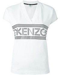 Женская белая футболка с v-образным вырезом с принтом от Kenzo