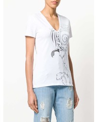 Женская белая футболка с v-образным вырезом с принтом от Versace Jeans