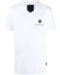 Мужская белая футболка с v-образным вырезом с принтом от Philipp Plein
