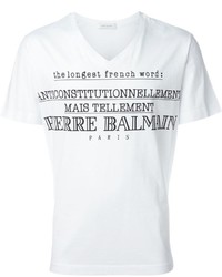 Мужская белая футболка с v-образным вырезом с принтом от Pierre Balmain