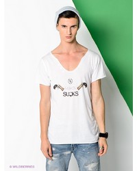 Мужская белая футболка с v-образным вырезом от Boom Bap Wear