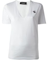 Женская белая футболка с v-образным вырезом от DSquared