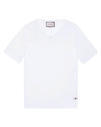 Мужская белая футболка с v-образным вырезом от Gucci