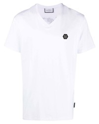 Мужская белая футболка с v-образным вырезом от Philipp Plein