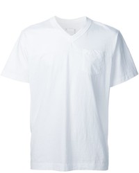 Мужская белая футболка с v-образным вырезом от Sacai