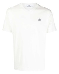 Мужская белая футболка с v-образным вырезом от Stone Island