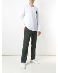 Мужская белая футболка с длинным рукавом с вышивкой от Dolce & Gabbana