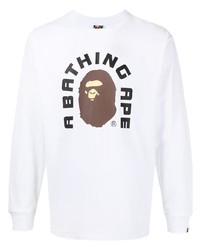 Мужская белая футболка с длинным рукавом с принтом от A Bathing Ape