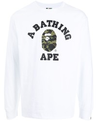 Мужская белая футболка с длинным рукавом с принтом от A Bathing Ape