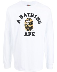 Мужская белая футболка с длинным рукавом с принтом от A Bathing Ape