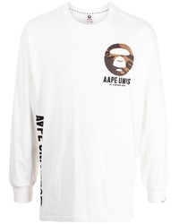 Мужская белая футболка с длинным рукавом с принтом от AAPE BY A BATHING APE