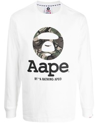 Мужская белая футболка с длинным рукавом с принтом от AAPE BY A BATHING APE