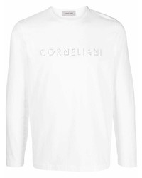 Мужская белая футболка с длинным рукавом с принтом от Corneliani