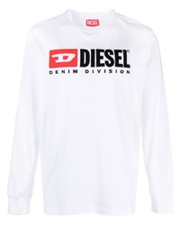 Мужская белая футболка с длинным рукавом с принтом от Diesel