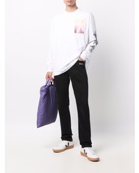 Мужская белая футболка с длинным рукавом с принтом от Calvin Klein Jeans