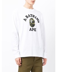 Мужская белая футболка с длинным рукавом с принтом от A Bathing Ape