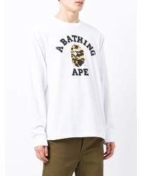 Мужская белая футболка с длинным рукавом с принтом от A Bathing Ape