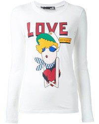 Женская белая футболка с длинным рукавом с принтом от Love Moschino