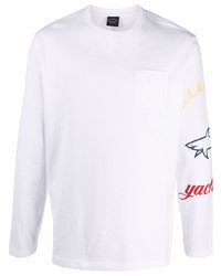 Мужская белая футболка с длинным рукавом с принтом от Paul & Shark