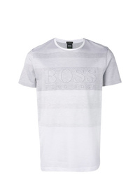 Мужская белая футболка с круглым вырезом в горизонтальную полоску от BOSS HUGO BOSS