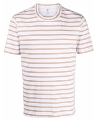 Мужская белая футболка с круглым вырезом в горизонтальную полоску от Brunello Cucinelli