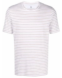 Мужская белая футболка с круглым вырезом в горизонтальную полоску от Brunello Cucinelli